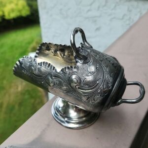 Antique Victorian Silver Plate Ornate Coal Scuttle Nut Dish Sugar Scoop 19th C
